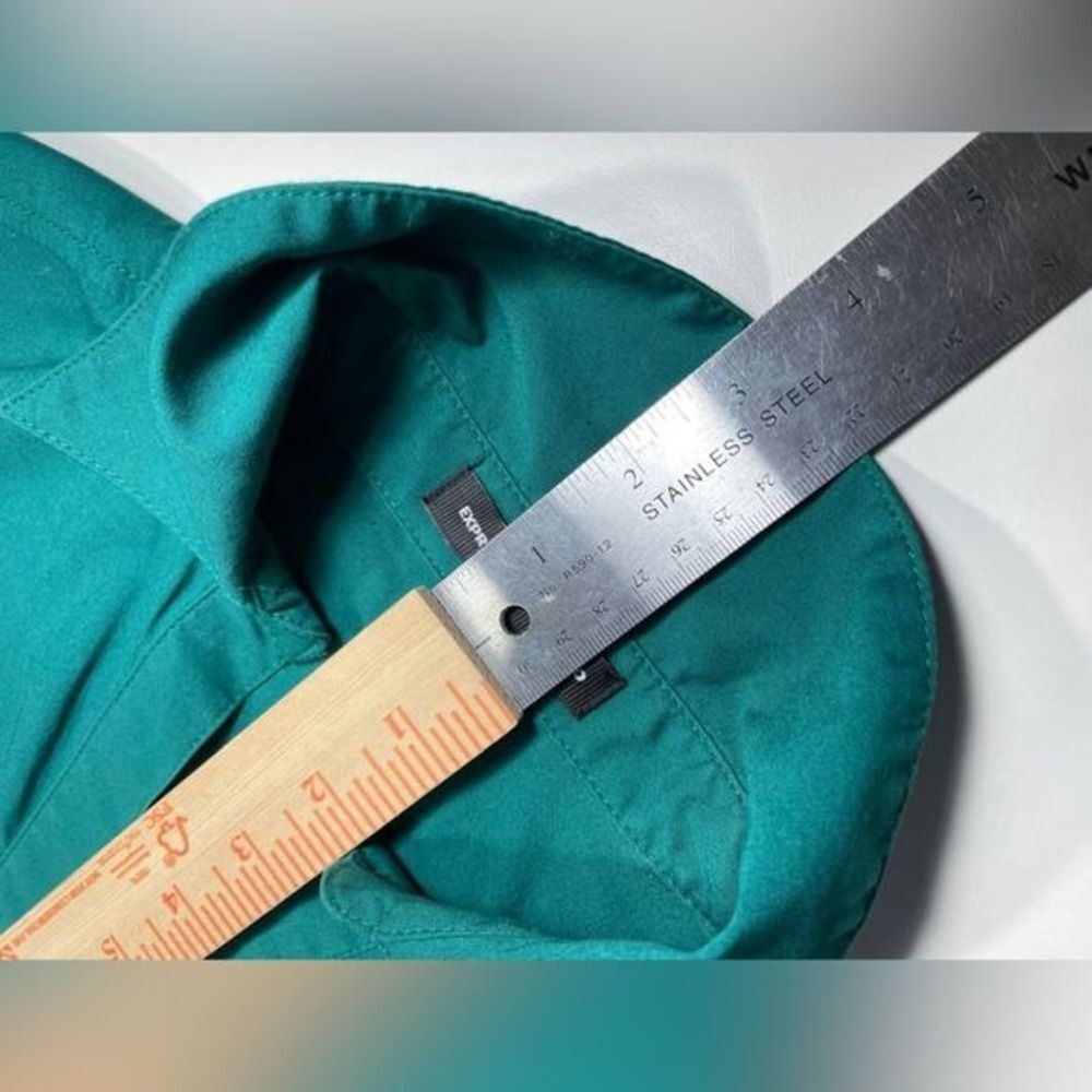 y2k Express Design Studio Shirt Dress W/4 Teal Green 3/4 Sleeve Knee Ln - Picture 6 of 14